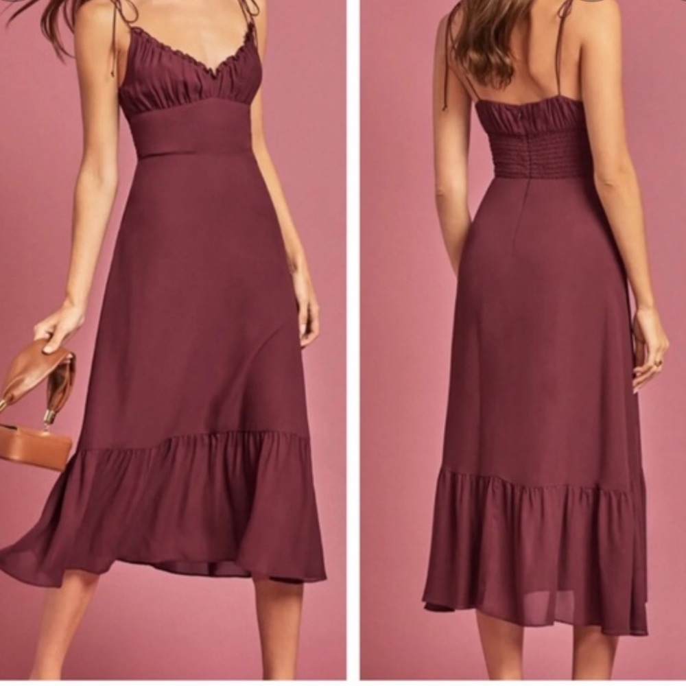 Reformation Midi Burgundy Plum Embry Dress 0